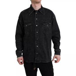 Dolce & Gabbana Black Cotton Long Sleeve Denim Casual Shirt