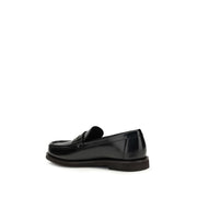 Brunello Cucinelli Black Leather Slip-On Loafers