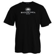 Balenciaga Black Cotton Logo Print Crew Neck Short Sleeves T-shirt