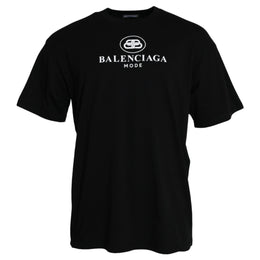 Balenciaga Black Cotton Logo Print Crew Neck Short Sleeves T-shirt