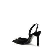 Amina Muaddi Black Calf Leather Bos Taurus High Heel Pumps
