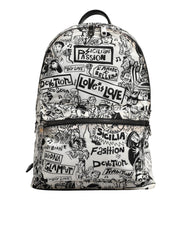 Dolce & Gabbana Black White Graffiti Print School Backpack Men Borse Bag