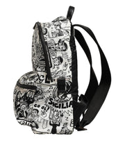 Dolce & Gabbana Black White Graffiti Print School Backpack Men Borse Bag