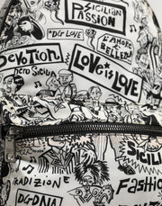Dolce & Gabbana Black White Graffiti Print School Backpack Men Borse Bag