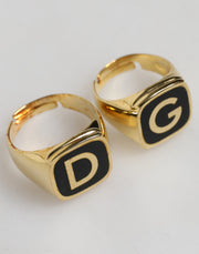 Dolce & Gabbana Gold-Tone Real Brass Black Enamel 