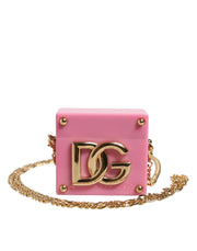 Dolce & Gabbana Pink DG Logo Plaque Cover Gold Chain Airpods Case