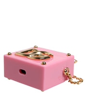 Dolce & Gabbana Pink DG Logo Plaque Cover Gold Chain Airpods Case