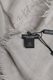 Dolce & Gabbana Gray Cashmere Knit Fringes Neck Foulard 67cm x200cm Foulard Scarf