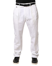 Lardini White Cotton Stretch Tapered Mid Waist Chino Pants