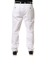 Lardini White Cotton Stretch Tapered Mid Waist Chino Pants