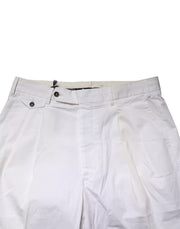 Lardini White Cotton Stretch Tapered Mid Waist Chino Pants