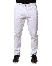 AGLINI White Skinny Fit Mid Waist Men Chino Trouser Pants