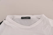 Dolce & Gabbana White Cotton Black Silk Scarf Top T-shirt