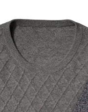 Ballantyne Gray Cashmere Argyle Intarsia Knit Crew Neck Men Sweater