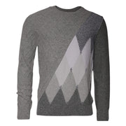Ballantyne Gray Cashmere Argyle Intarsia Knit Crew Neck Men Sweater