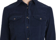 Acht Cotton Blue Corduroy Long Sleeves Shirt Top Blouse