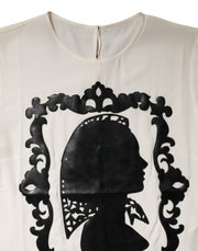 Dolce & Gabbana Cream Silk Silhouette Detail Short Sleeve Top