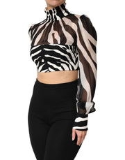 Dolce & Gabbana Zebra Print Chiffon Paneled Crop Blouse Top