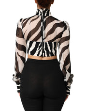 Dolce & Gabbana Zebra Print Chiffon Paneled Crop Blouse Top