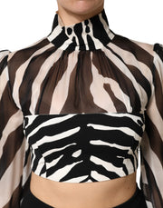 Dolce & Gabbana Zebra Print Chiffon Paneled Crop Blouse Top