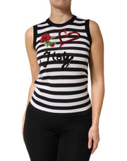 Dolce & Gabbana Black White Cashmere Silk Sleeveless Top