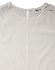 Peserico Off White Silk Stretch Roundneck Sleeveless Tank Top