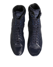 Dolce & Gabbana Dark Blue Deer Leather Mid Calf Boots Shoes