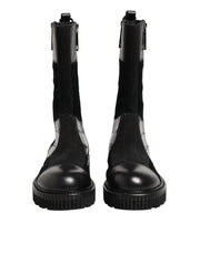 Dolce & Gabbana Black Patchwork Leather Mid Calf Boot  Shoes