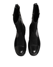 Dolce & Gabbana Black Patchwork Leather Mid Calf Boot  Shoes