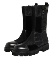Dolce & Gabbana Black Patchwork Leather Mid Calf Boot  Shoes