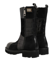 Dolce & Gabbana Black Patchwork Leather Mid Calf Boot  Shoes
