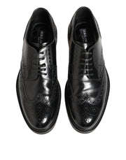 Dolce & Gabbana Black Calfskin Leather Derby Men Dress Shoes