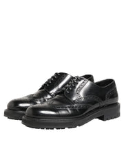 Dolce & Gabbana Black Calfskin Leather Derby Men Dress Shoes