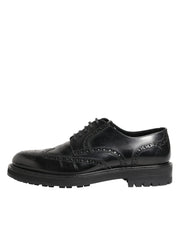 Dolce & Gabbana Black Calfskin Leather Derby Men Dress Shoes