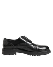 Dolce & Gabbana Black Calfskin Leather Derby Men Dress Shoes