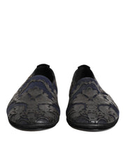 Dolce & Gabbana Black Jacquard Leather Slip On Loafers Shoes