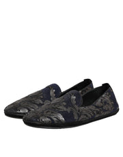 Dolce & Gabbana Black Jacquard Leather Slip On Loafers Shoes