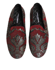 Dolce & Gabbana Bordeaux Jacquard Leather Slip On Loafer Shoes
