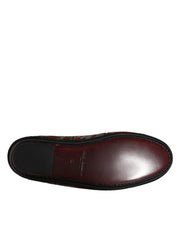 Dolce & Gabbana Bordeaux Jacquard Leather Slip On Loafer Shoes