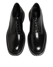 Dolce & Gabbana Black Calfskin Leather Men Derby Dress Shoes