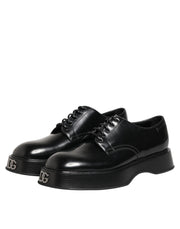Dolce & Gabbana Black Calfskin Leather Men Derby Dress Shoes