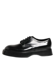 Dolce & Gabbana Black Calfskin Leather Men Derby Dress Shoes