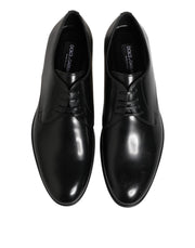 Dolce & Gabbana Black Calfskin Leather Derby Dress Shoes