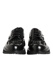 Dolce & Gabbana Black Leather Studded Men Formal Derby  Shoes