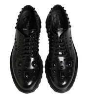 Dolce & Gabbana Black Leather Studded Men Formal Derby  Shoes