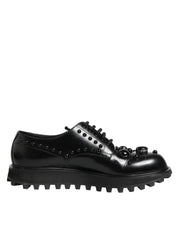 Dolce & Gabbana Black Leather Studded Men Formal Derby  Shoes