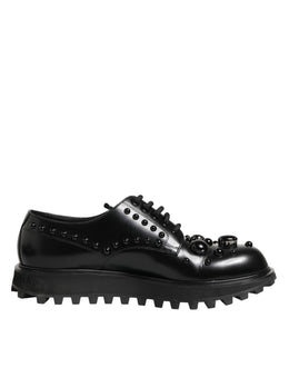 Dolce & Gabbana Black Leather Studded Men Formal Derby  Shoes