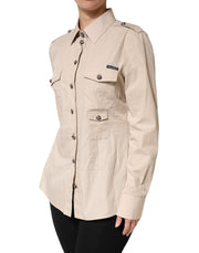 Dolce & Gabbana Beige Collared Long Sleeve Cotton Shirt Top