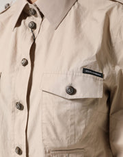 Dolce & Gabbana Beige Collared Long Sleeve Cotton Shirt Top