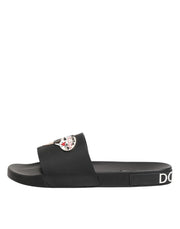 Dolce & Gabbana Black Leather Slides Sandals Beachwear Shoes